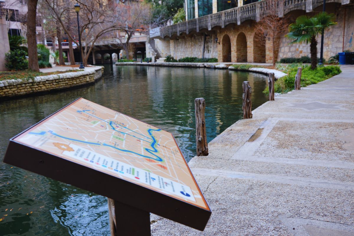 Quiet walking path along the San Antonio River Walk away from downtown crowds