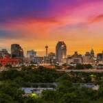 San antonio skyline at sunset