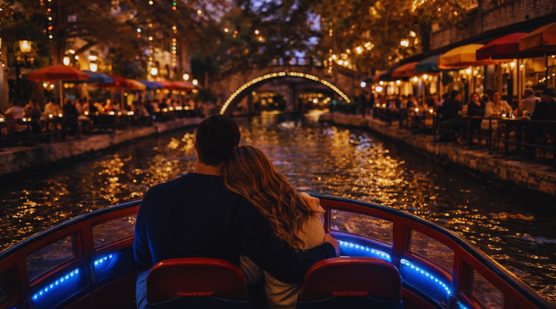 Couple enjoying a quiet romantic moment along the San Antonio River Walk