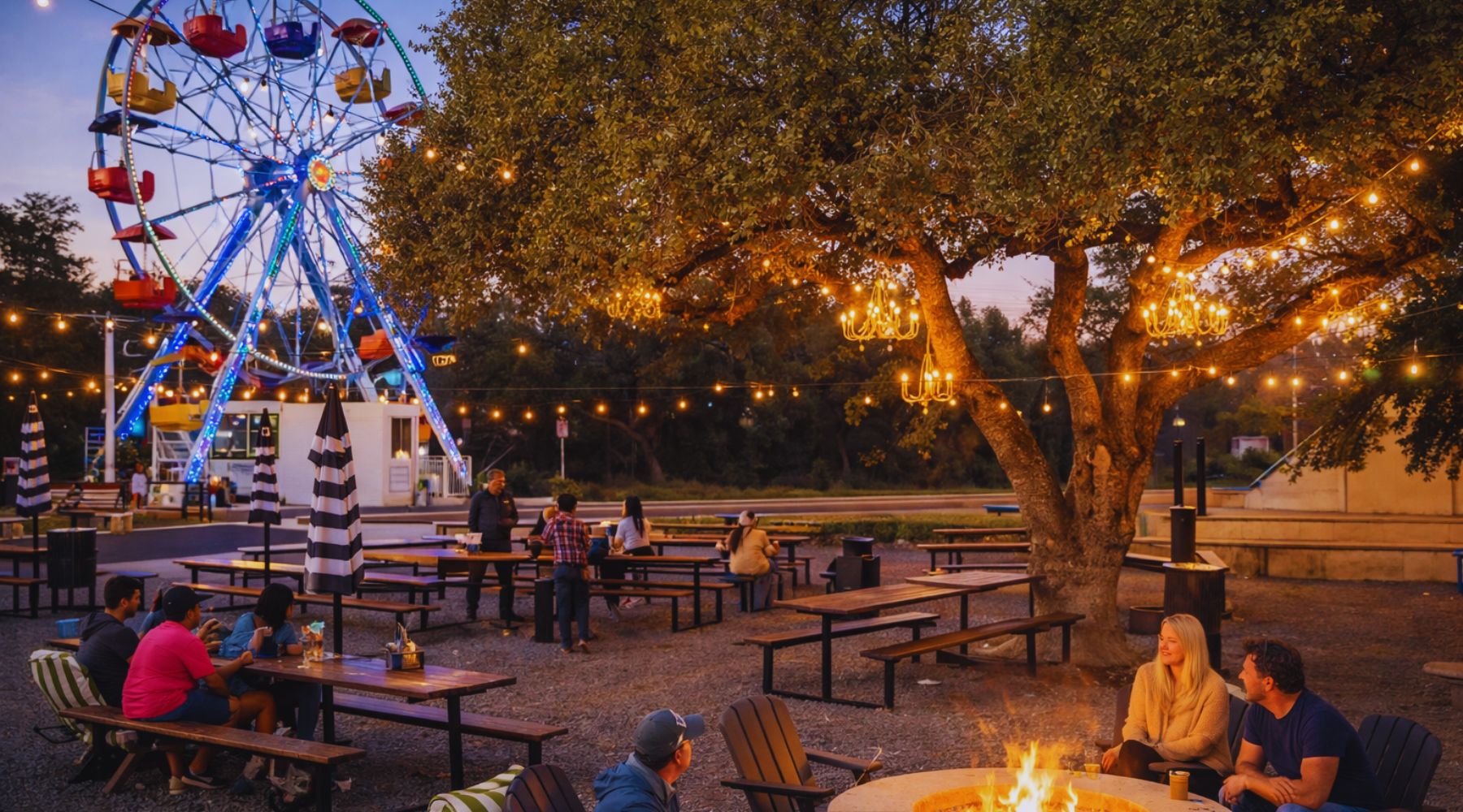 Families enjoying carnival rides at the San Antonio Stock Show and Rodeo