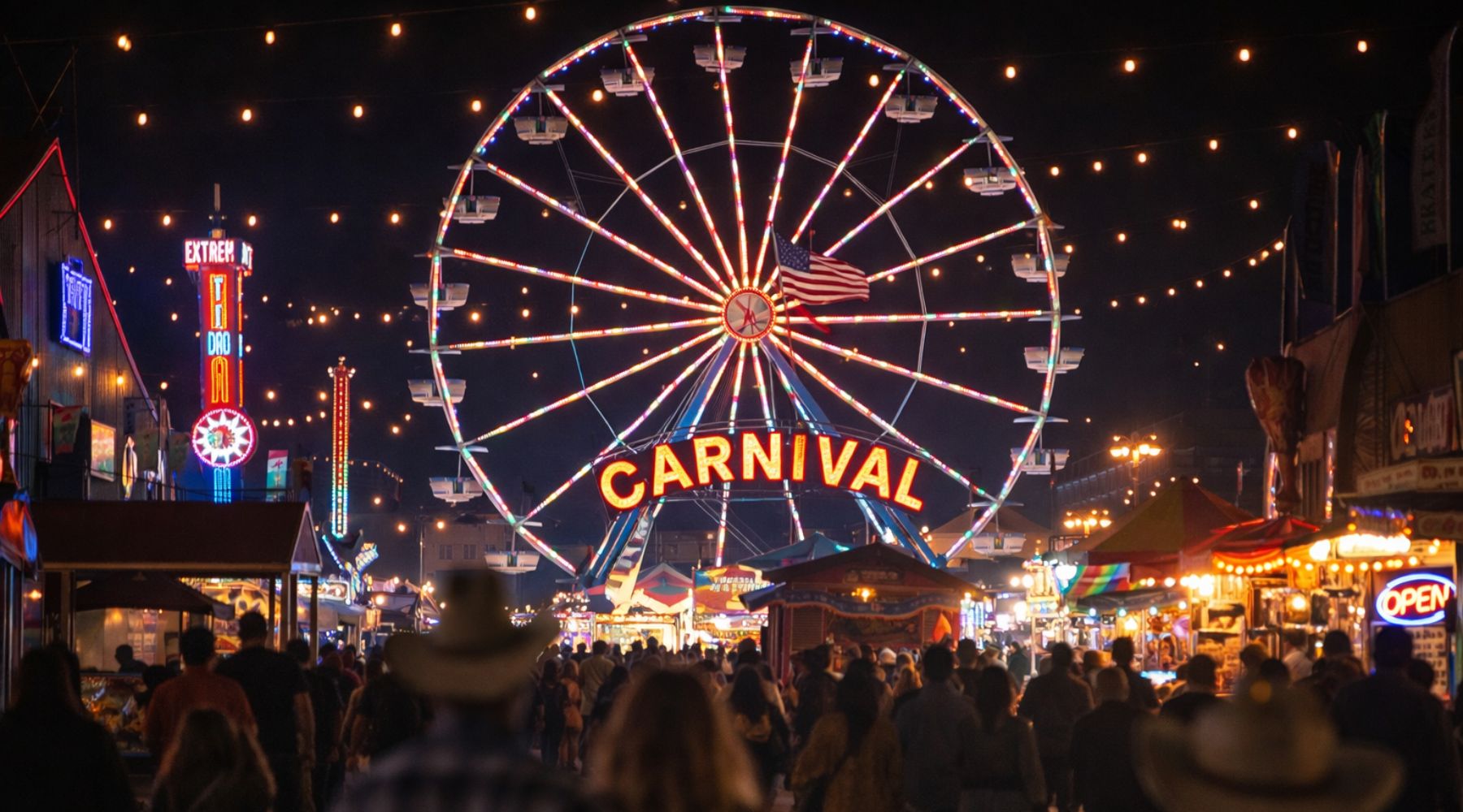 Visitors enjoying the fairgrounds at the San Antonio Stock Show and Rodeo