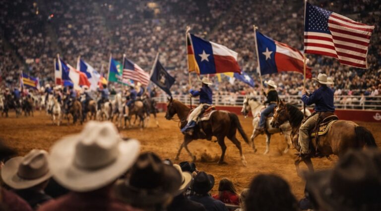 San Antonio Stock Show and Rodeo arena with live rodeo action
