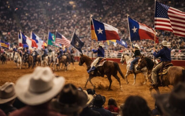 San Antonio Stock Show and Rodeo arena with live rodeo action