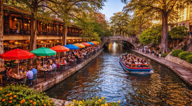 San Antonio River Walk in February with mild winter weather