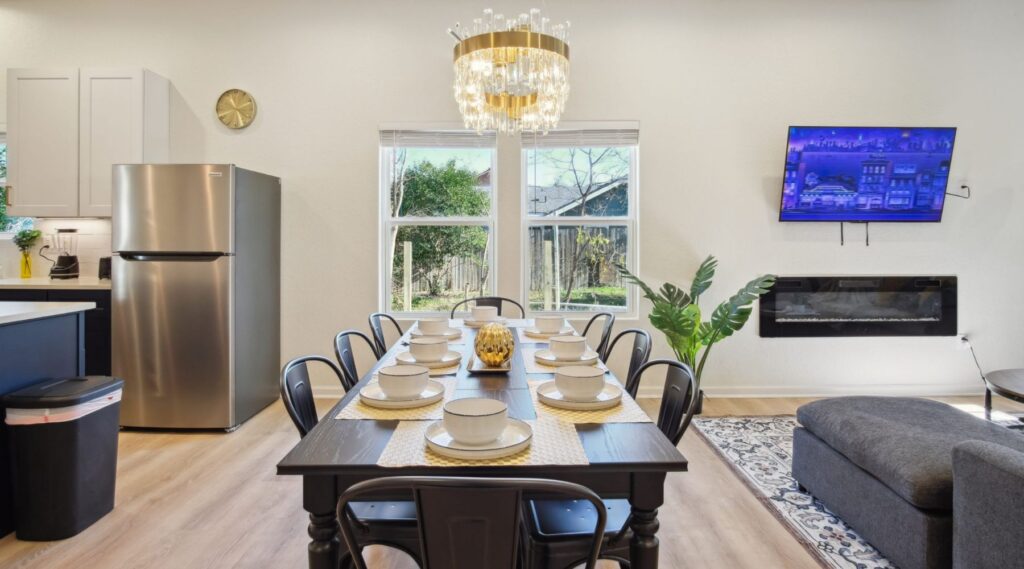 Dining table inside a San Antonio vacation rental perfect for families