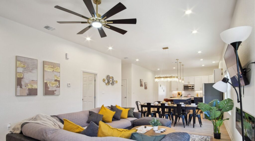 Spacious living room in a family vacation rental in San Antonio