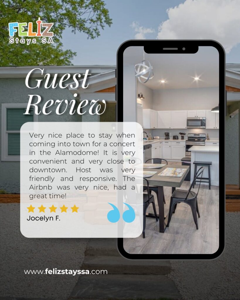 Happy guests enjoying a clean and comfortable vacation rental in San Antonio