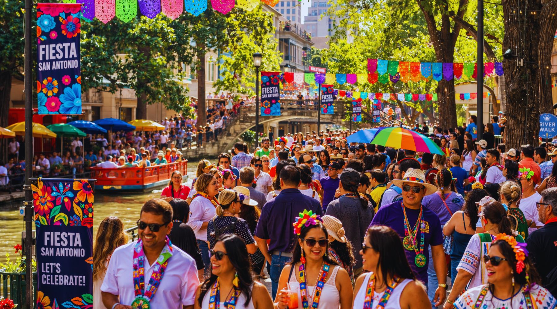 Crowds celebrating Fiesta San Antonio downtown